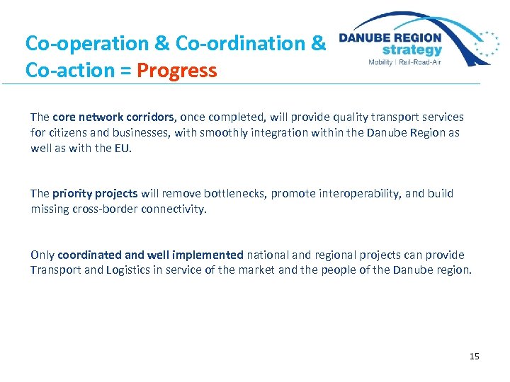 Co-operation & Co-ordination & Co-action = Progress The core network corridors, once completed, will