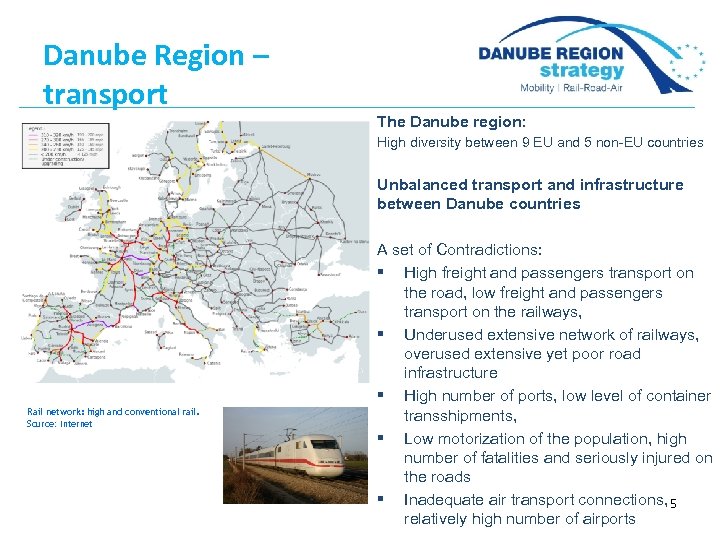 Danube Region – transport The Danube region: High diversity between 9 EU and 5