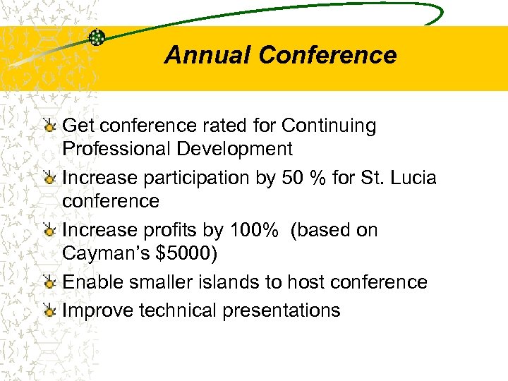 Annual Conference Get conference rated for Continuing Professional Development Increase participation by 50 %