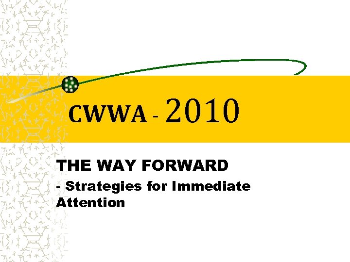 CWWA - 2010 THE WAY FORWARD - Strategies for Immediate Attention 