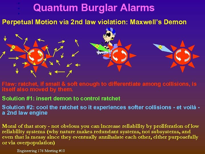 Quantum Burglar Alarms Perpetual Motion via 2 nd law violation: Maxwell’s Demon Flaw: ratchet,