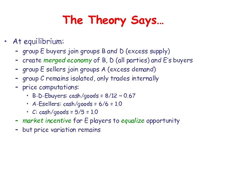 The Theory Says… • At equilibrium: – – – group E buyers join groups