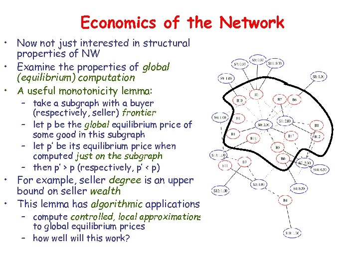 Economics of the Network • Now not just interested in structural properties of NW