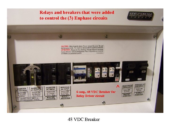 Relays and breakers that were added to control the (3) Enphase circuits 6 -amp,