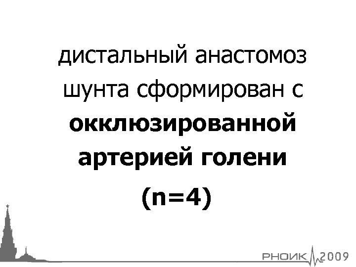 дистальный анастомоз шунта сформирован с окклюзированной артерией голени (n=4) 
