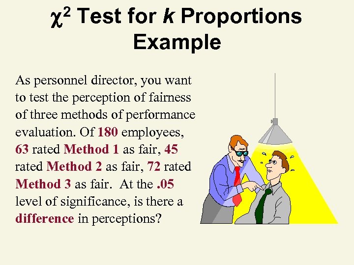  2 Test for k Proportions Example As personnel director, you want to test
