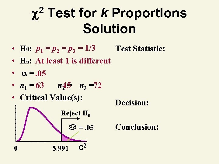 2 • • • Test for k Proportions Solution H 0: p 1 =