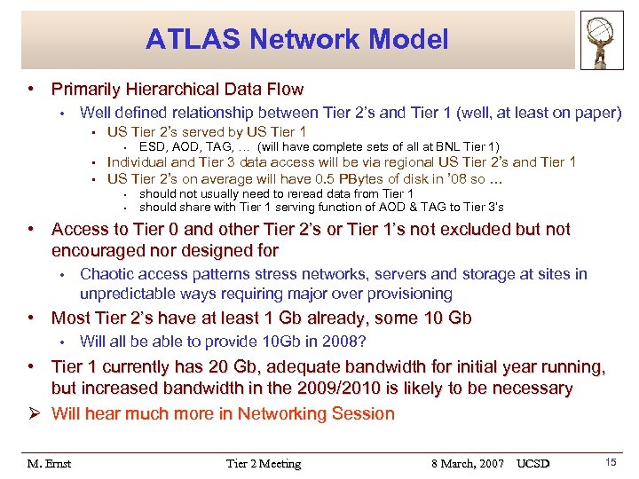 ATLAS Network Model • Primarily Hierarchical Data Flow • Well defined relationship between Tier