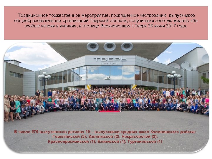  Традиционное торжественное мероприятие, посвященное чествованию выпускников общеобразовательных организаций Тверской области, получивших золотую медаль