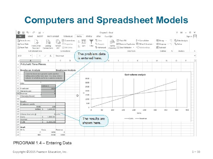 Computers and Spreadsheet Models PROGRAM 1. 4 – Entering Data Copyright © 2015 Pearson