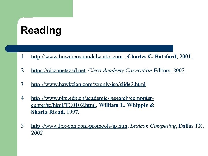 Reading 1 http: //www. howtheosimodelworks. com , Charles C. Botsford, 2001. 2 https: //cisconetacad.