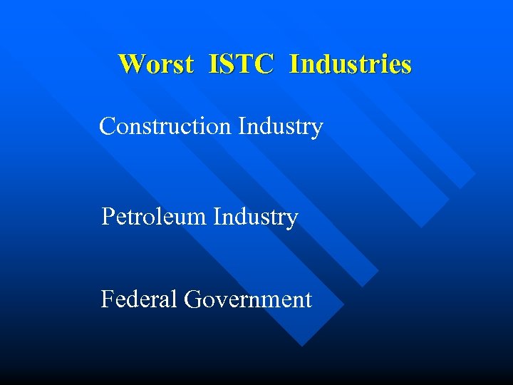 Worst ISTC Industries Construction Industry Petroleum Industry Federal Government 