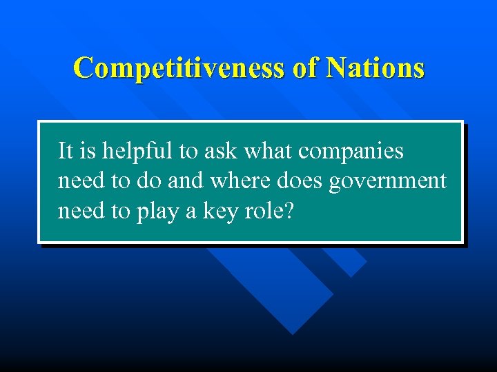 Competitiveness of Nations It is helpful to ask what companies need to do and