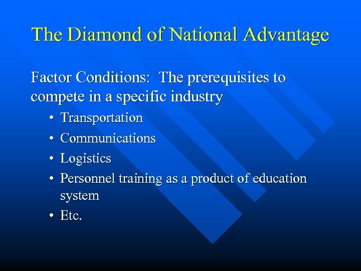 The Diamond of National Advantage Factor Conditions: The prerequisites to compete in a specific