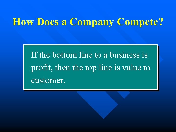 How Does a Company Compete? If the bottom line to a business is profit,