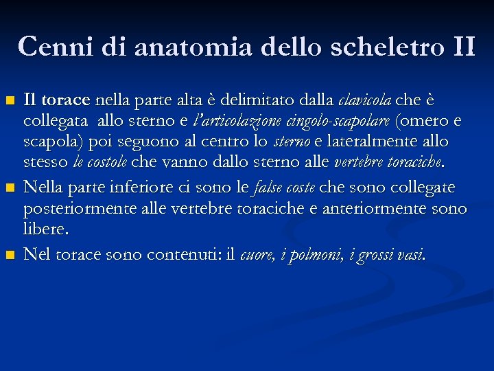 Cenni di anatomia dello scheletro II n n n Il torace nella parte alta