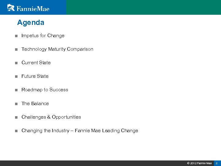 Agenda ■ Impetus for Change ■ Technology Maturity Comparison ■ Current State ■ Future