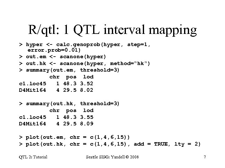 R/qtl: 1 QTL interval mapping > hyper <- calc. genoprob(hyper, step=1, error. prob=0. 01)