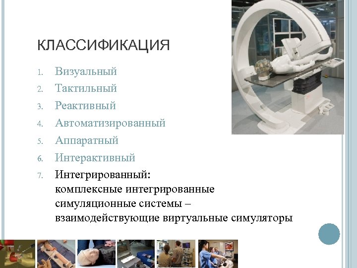 КЛАССИФИКАЦИЯ 1. 2. 3. 4. 5. 6. 7. Визуальный Тактильный Реактивный Автоматизированный Аппаратный Интерактивный