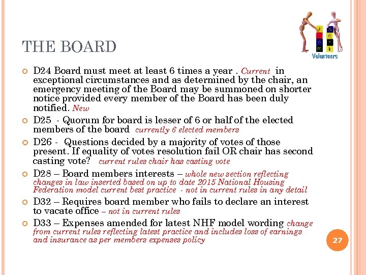 THE BOARD D 24 Board must meet at least 6 times a year. Current