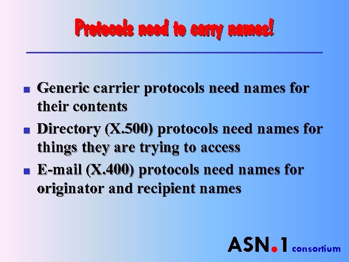 Protocols need to carry names! n n n Generic carrier protocols need names for