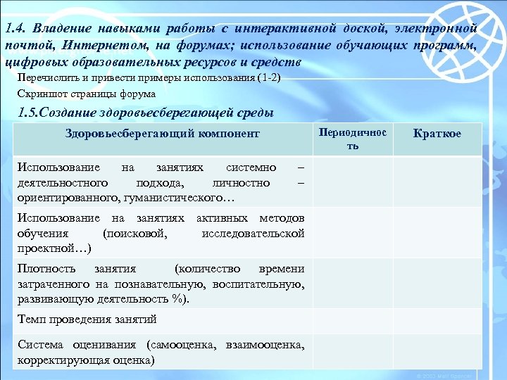 1. 4. Владение навыками работы с интерактивной доской, электронной почтой, Интернетом, на форумах; использование