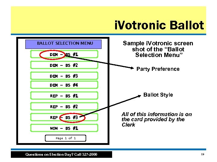 i. Votronic Ballot BALLOT SELECTION MENU DEM – BS #1 DEM – BS #2