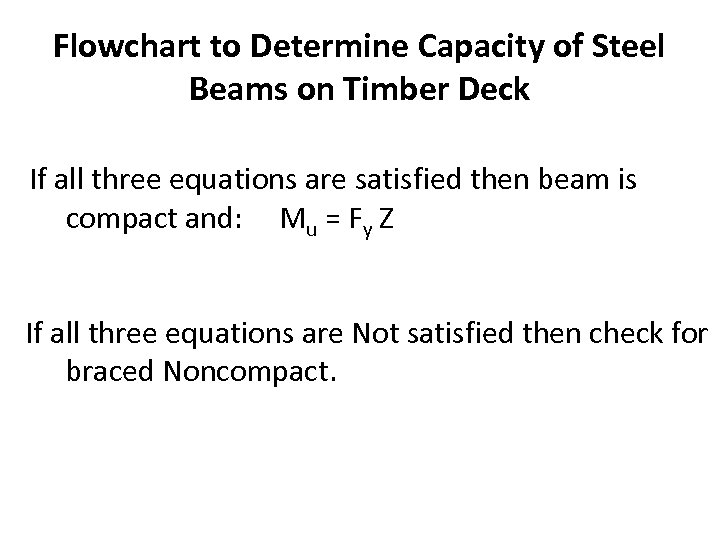 Flowchart to Determine Capacity of Steel Beams on Timber Deck If all three equations