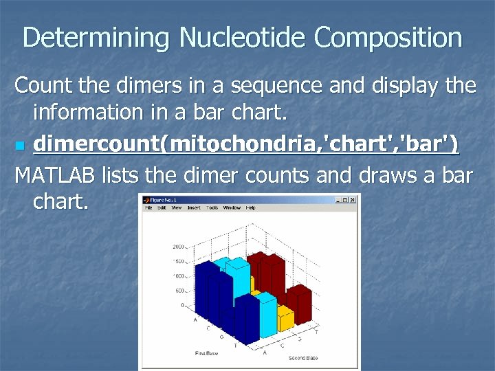 Determining Nucleotide Composition Count the dimers in a sequence and display the information in