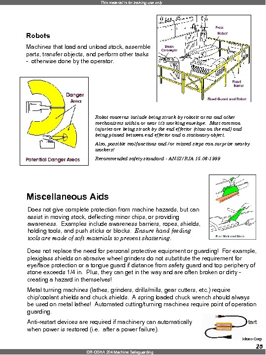 This material is for training use only Robots Machines that load and unload stock,