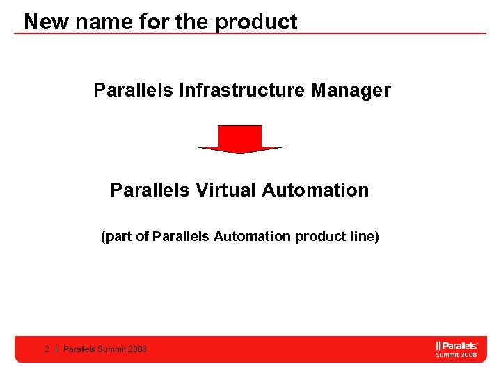 New name for the product Parallels Infrastructure Manager Parallels Virtual Automation (part of Parallels