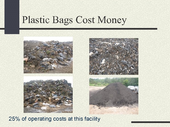 Plastic Bags Cost Money 25% of operating costs at this facility 