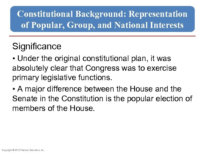 Constitutional Background: Representation of Popular, Group, and National Interests Significance • Under the original