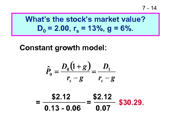 7 - 14 What’s the stock’s market value? D 0 = 2. 00, rs