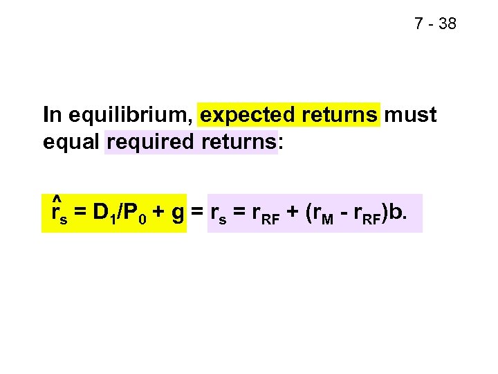 7 - 38 In equilibrium, expected returns must equal required returns: ^ rs =