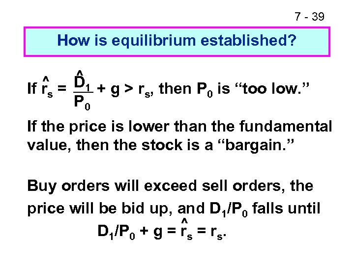 7 - 39 How is equilibrium established? ^ If rs = D 1 +