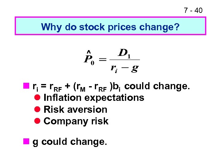 7 - 40 Why do stock prices change? ^ n ri = r. RF