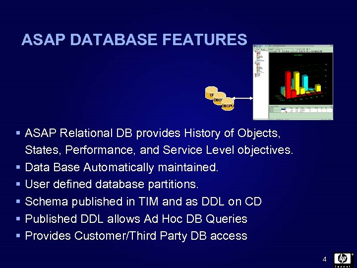 ASAP DATABASE FEATURES DBAPP DBDSK DBCPU § ASAP Relational DB provides History of Objects,