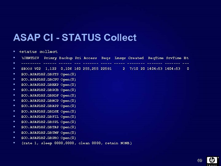 ASAP CI - STATUS Collect § +status collect § CENTDIV Primry Backup Pri Access