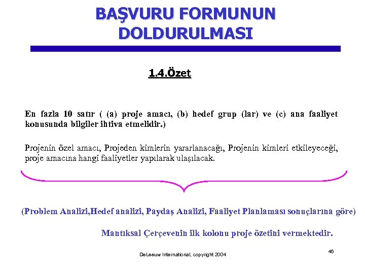 BAŞVURU FORMUNUN DOLDURULMASI 1. 4. Özet En fazla 10 satır ( (a) proje amacı,