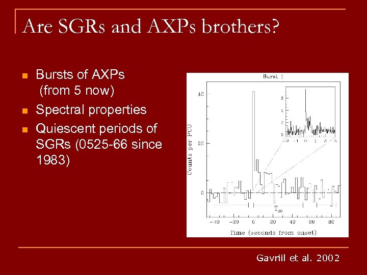 Are SGRs and AXPs brothers? n n n Bursts of AXPs (from 5 now)