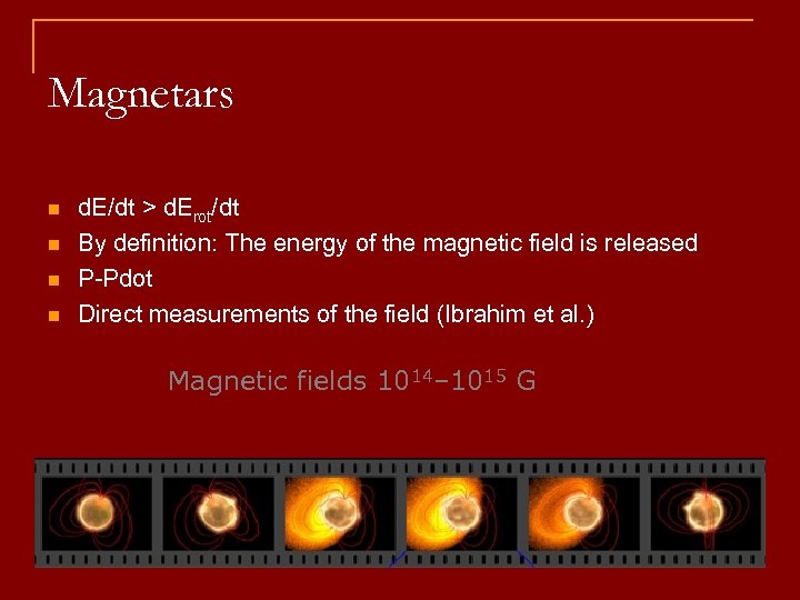 Magnetars n n d. E/dt > d. Erot/dt By definition: The energy of the