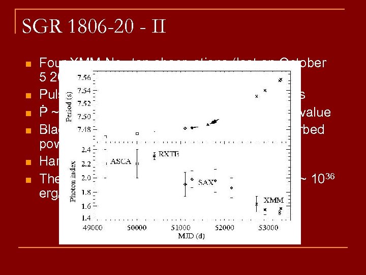 SGR 1806 -20 - II n n n Four XMM-Newton observations (last on October