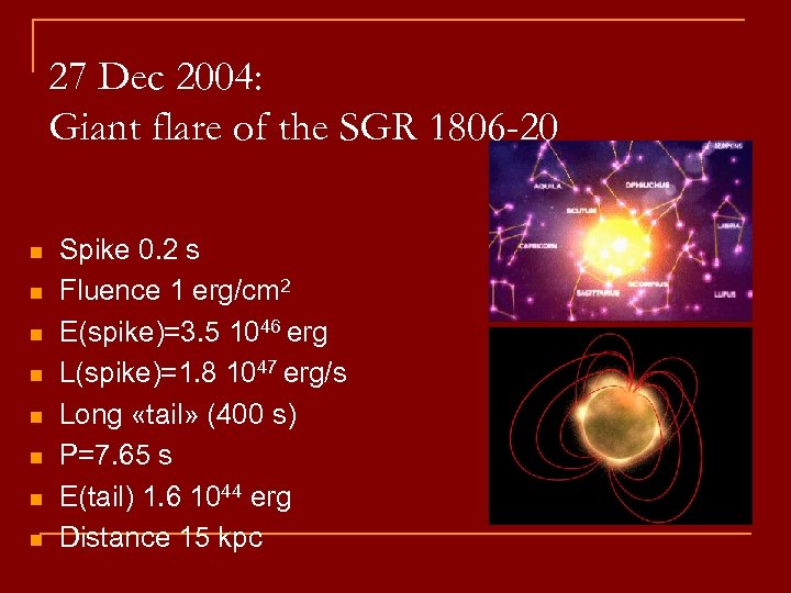 27 Dec 2004: Giant flare of the SGR 1806 -20 n n n n