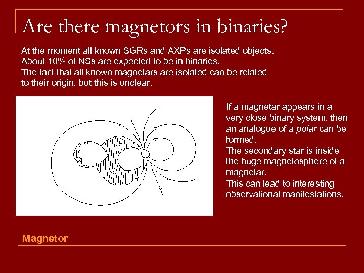 Are there magnetors in binaries? At the moment all known SGRs and AXPs are