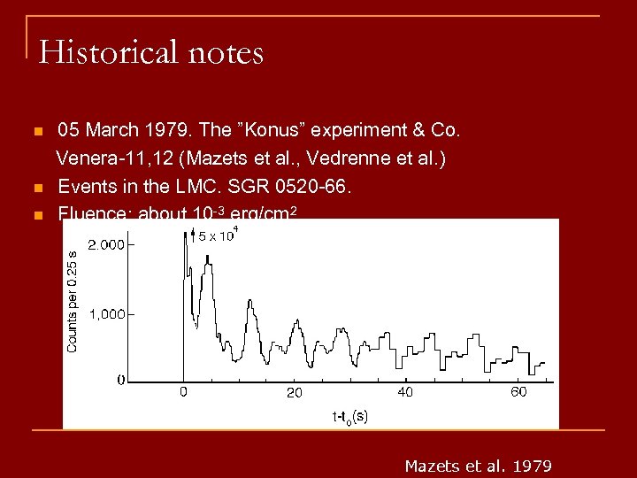 Historical notes n n n 05 March 1979. The ”Konus” experiment & Co. Venera-11,