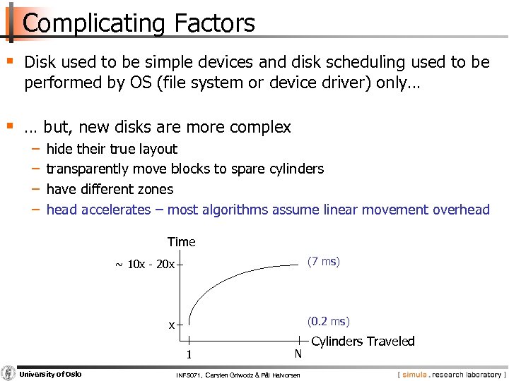 Complicating Factors § Disk used to be simple devices and disk scheduling used to