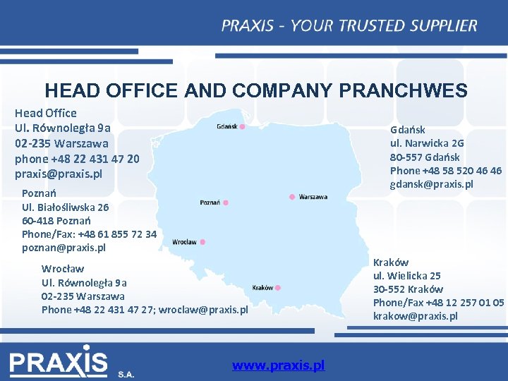 HEAD OFFICE AND COMPANY PRANCHWES Head Office Ul. Równoległa 9 a 02 -235 Warszawa