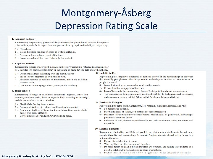 Montgomery-Åsberg Depression Rating Scale Montgomery SA, Asberg M. Br J Psychiatry. 1979; 134: 382