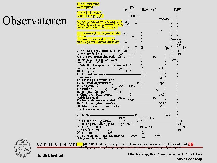Observatøren AARHUS UNIVERSITET Nordisk Institut 59 Ole Togeby, Forudsættelser og underforståelse i Saa er